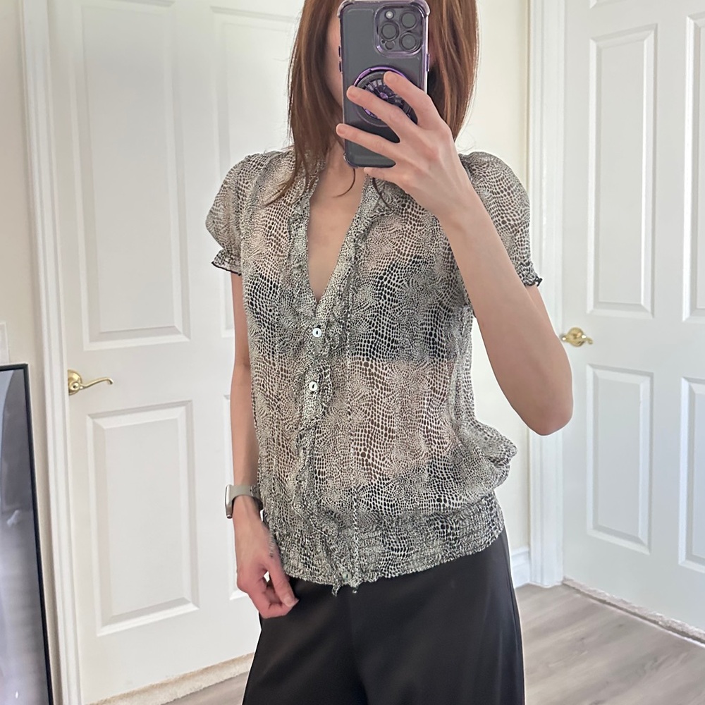 Chic Black and White Sheer Blouse